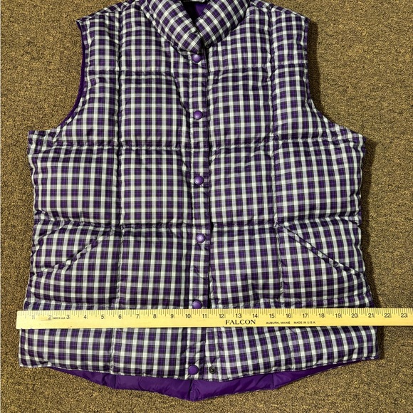 Lands' End Purple Plaid Puffer Vest-80% down, 20% feather fill-cabin core - Picture 7 of 7